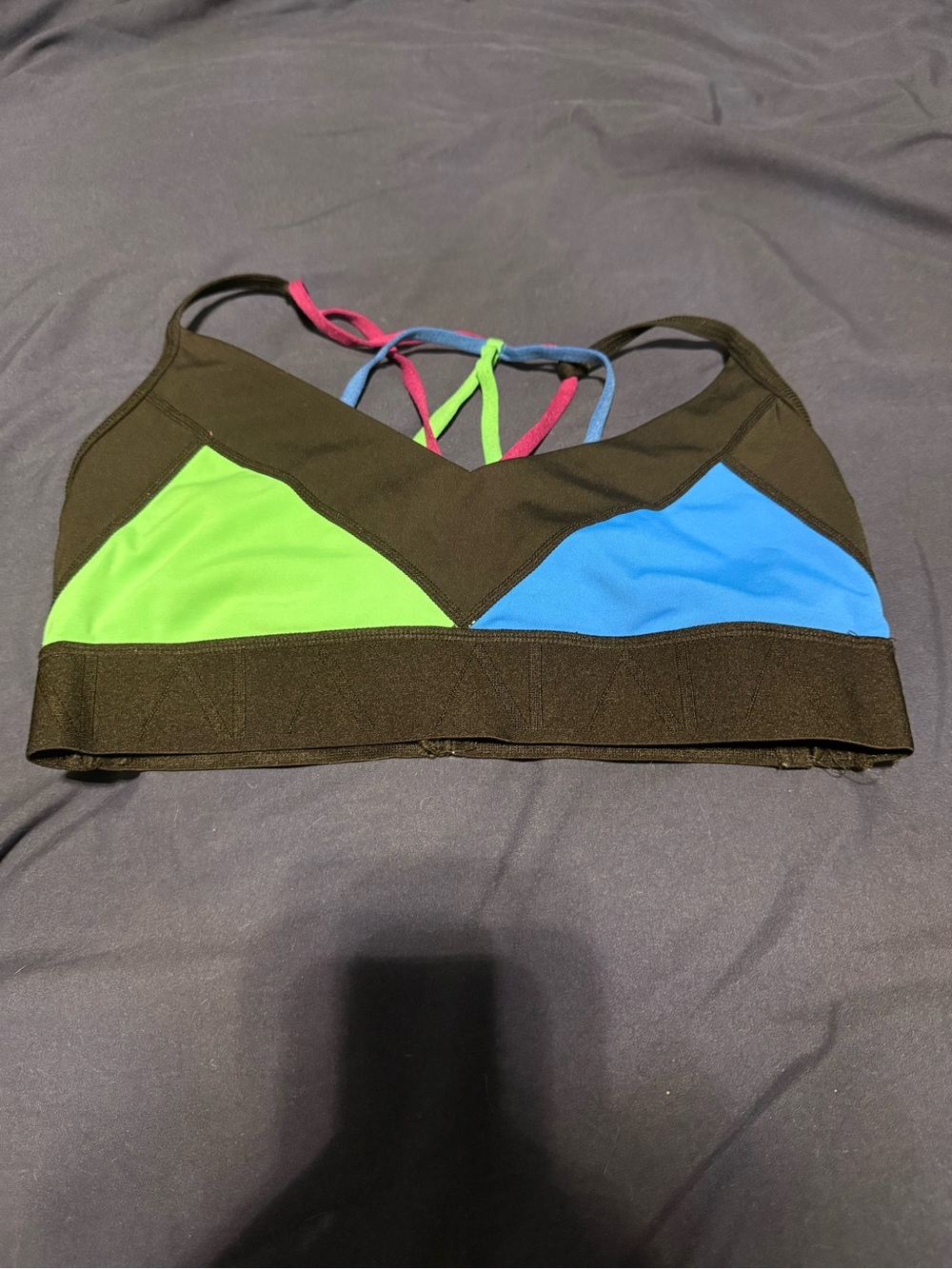 Women’s Black Colorblock bra Top with Blue & Green Panels